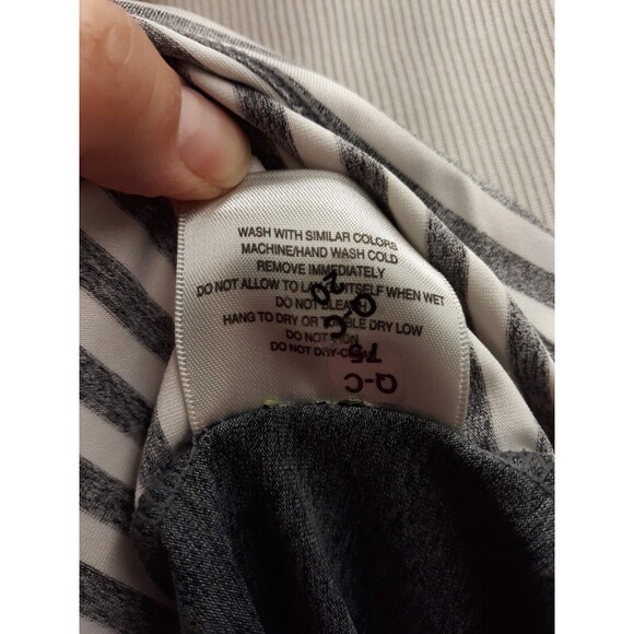 MPG Womens Active Tank Top Shirt Hi-Low Gray White Stripes w Orange Trim Size M - Picture 9 of 11